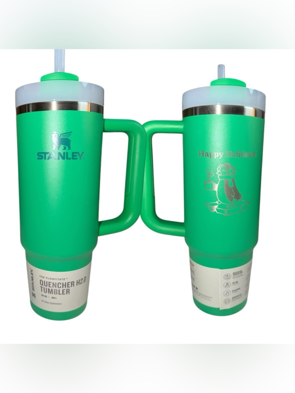 Stanley Quencher H2.0 Tumbler Happy Holidays - Bright Green New